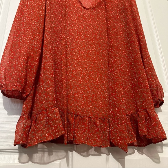 Free People Red Floral Chiffon Dress - Picture 2 of 5